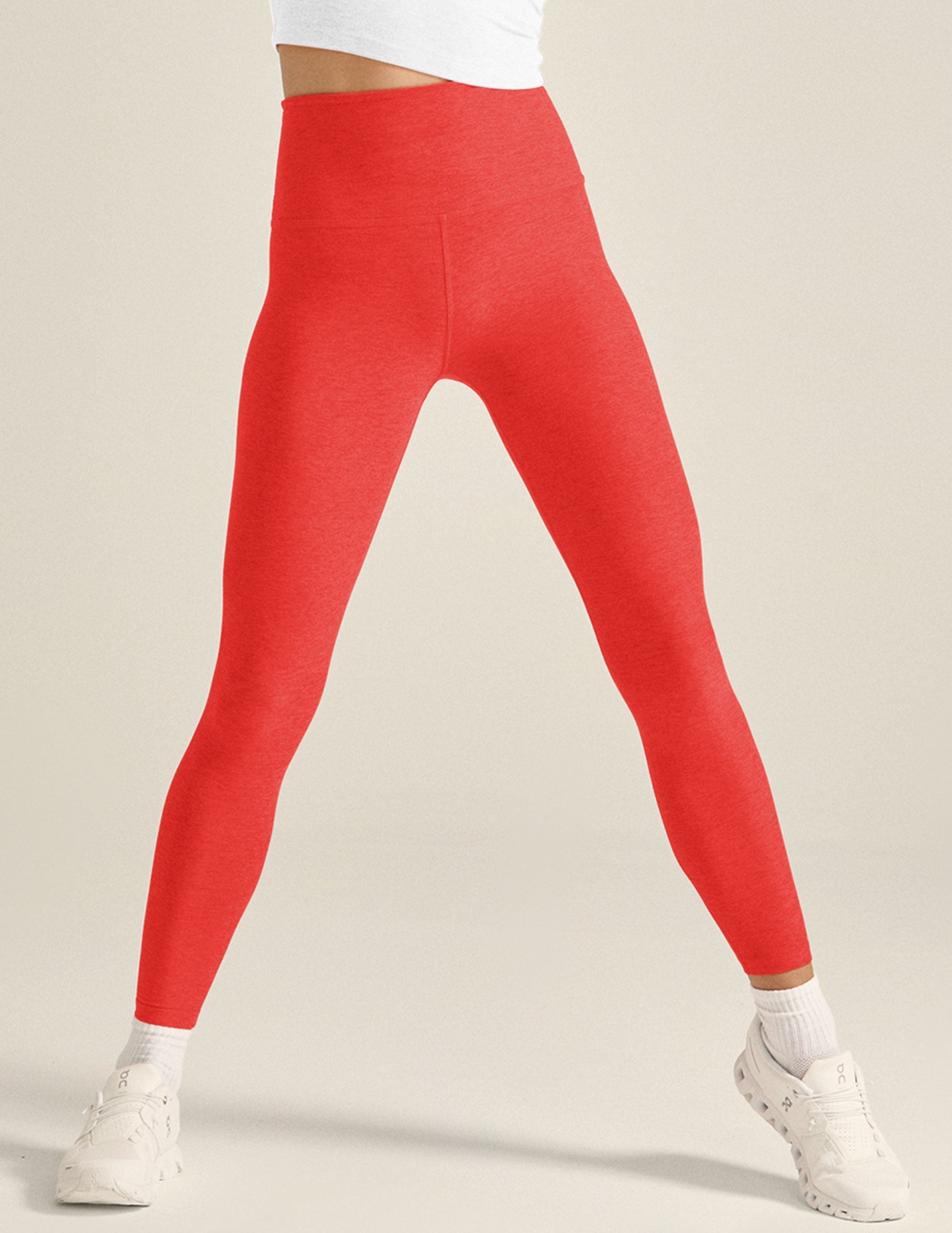 Beyond Yoga Spacedye At Your Leisure High Waisted Midi Legging in Candy  Apple Red Heather