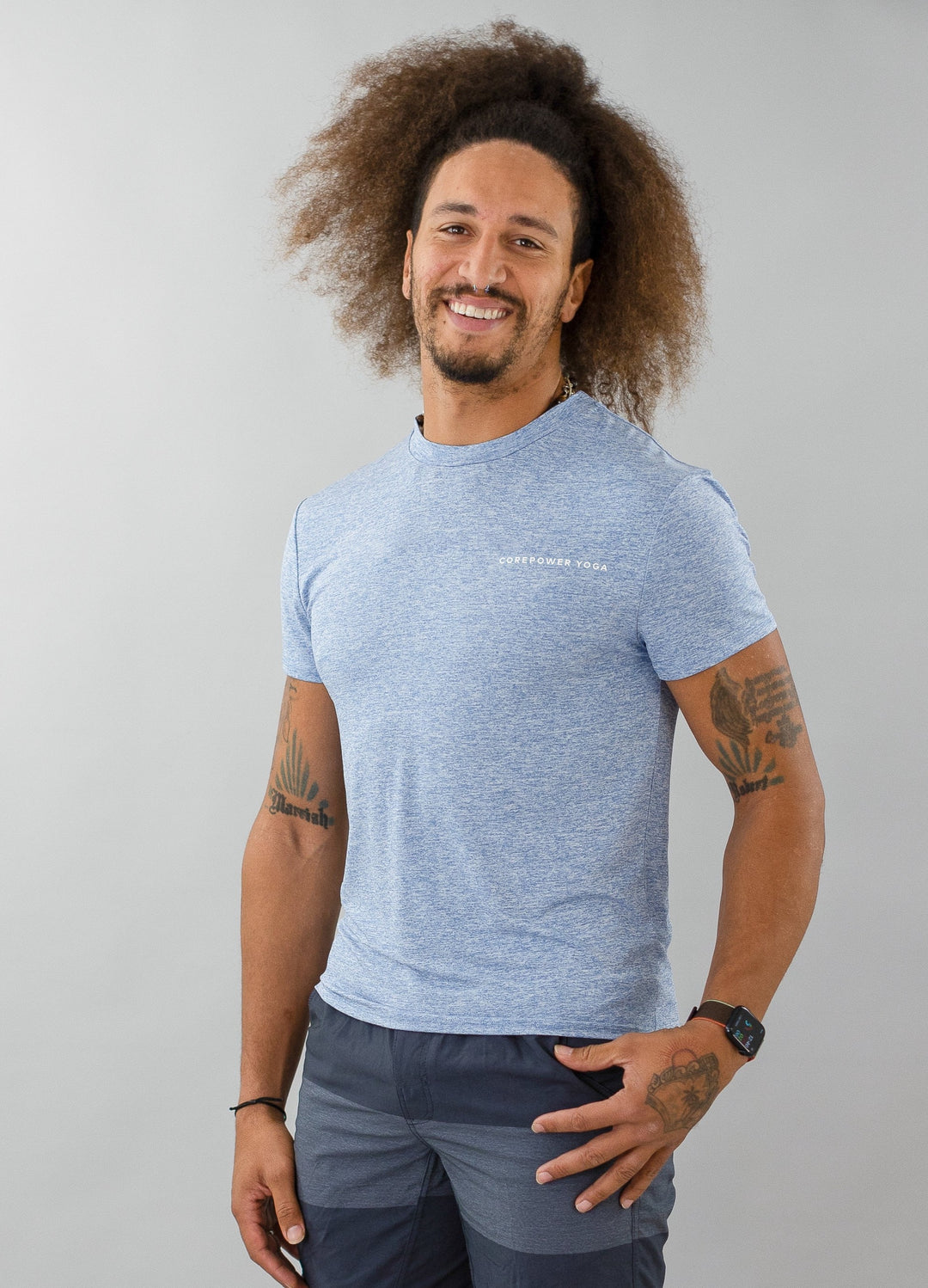 CorePower Yoga Men's Blue Melange Active Tee - Main Image