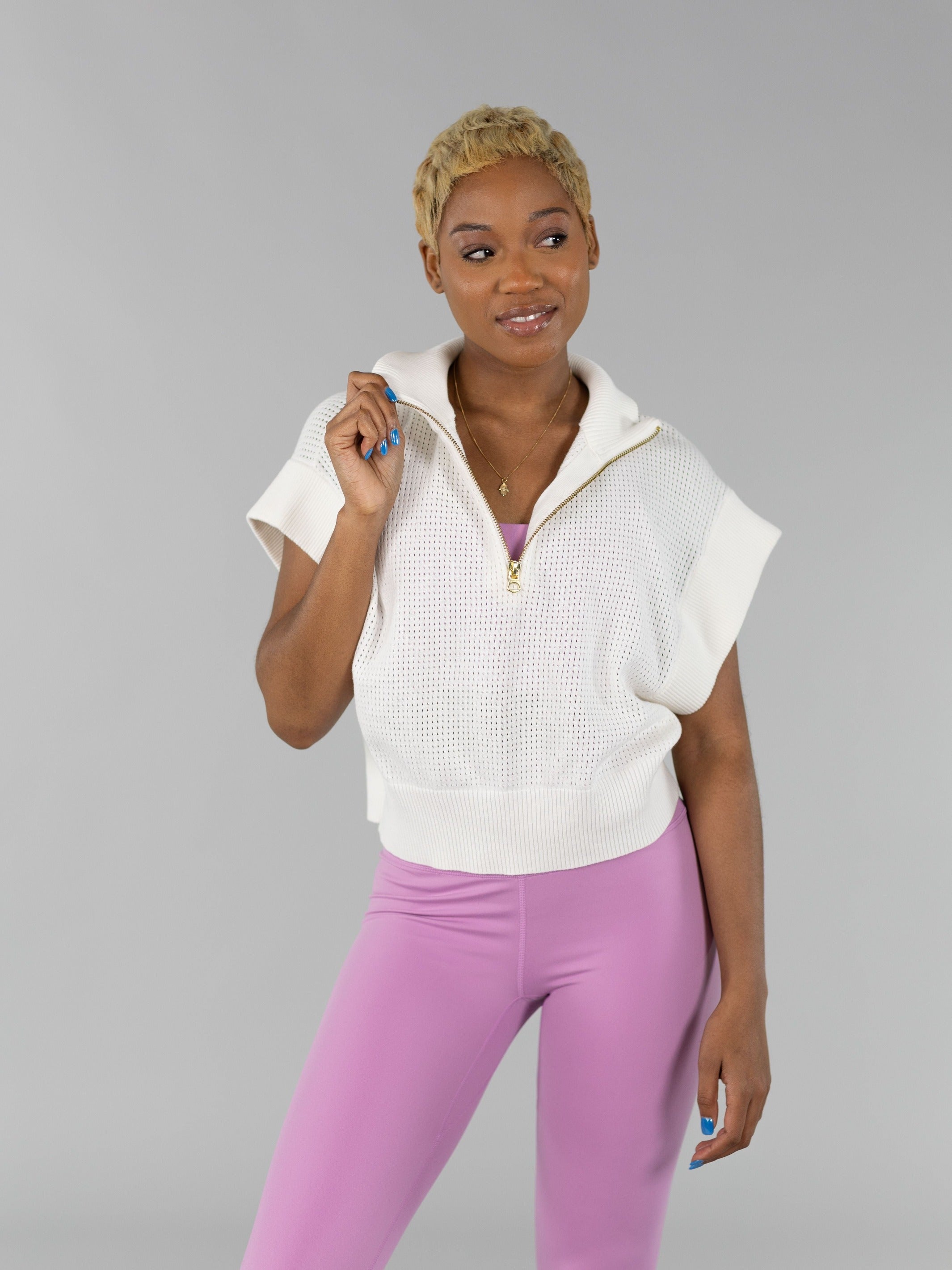 (取寄) バーリー レディース フルトン クロップド ニット Varley women Fulton Cropped Knit  White Varley Fulton Half-Zip Crop Knit – CorePower Yoga